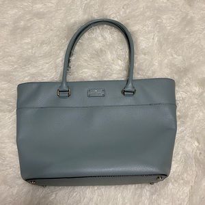 Kate Spade Leather Tote Neutral Gray Blue Color